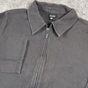 EILEEN FISHER Jacket Medium Gray Cotton Full Zip Lined High Neck USA